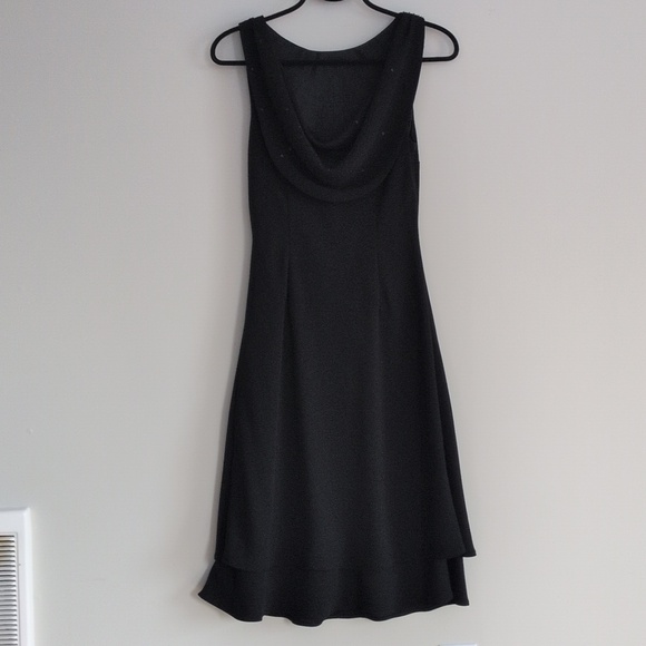 Vintage LBD Drape Cowl Back Beaded Cocktail Dress Black Sleeveless Midi - Picture 4 of 7